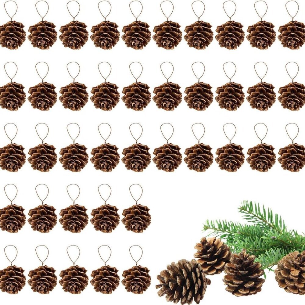 1" Natural Mini Pine Cones Christmas Ornaments - 40 Pcs Hanging Pinecone Crafts